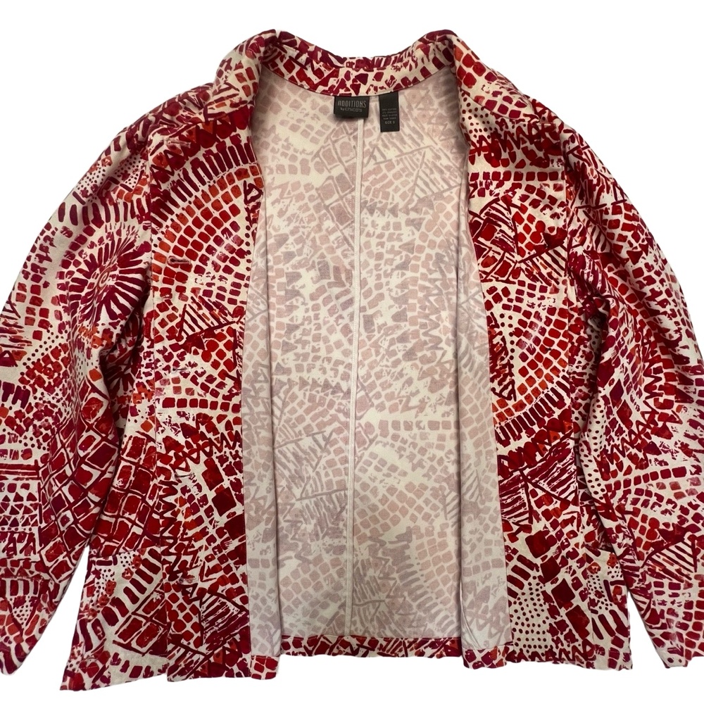 Chico’s Patterned Red And White Print Button Fron… - image 8